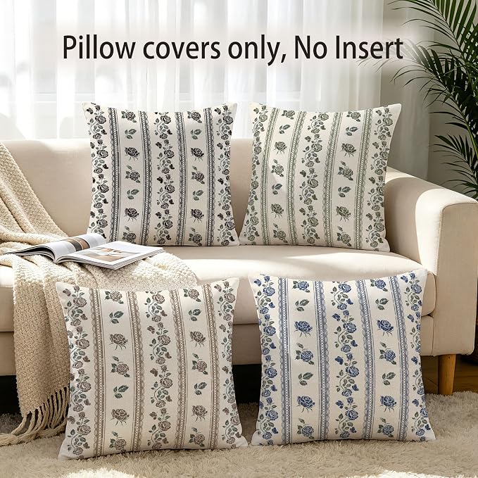 Hexagram Vintage Throw Pillow Covers 18x18, Floral Brown Pillow Covers | Brown, Set of 2, Boho Farmhouse Neutral Decorative for Couch Pillows, Home Decor, Bedroom, Living Room, No Insert