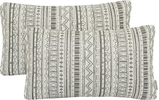 Mika Home Pack of 2 Rectangle Pillow Cases,Striped,12x20 Inches, Gray Cream | Decorative Throw Pillow Covers, Home Decoration, Bohemian Striped Geometric Pattern