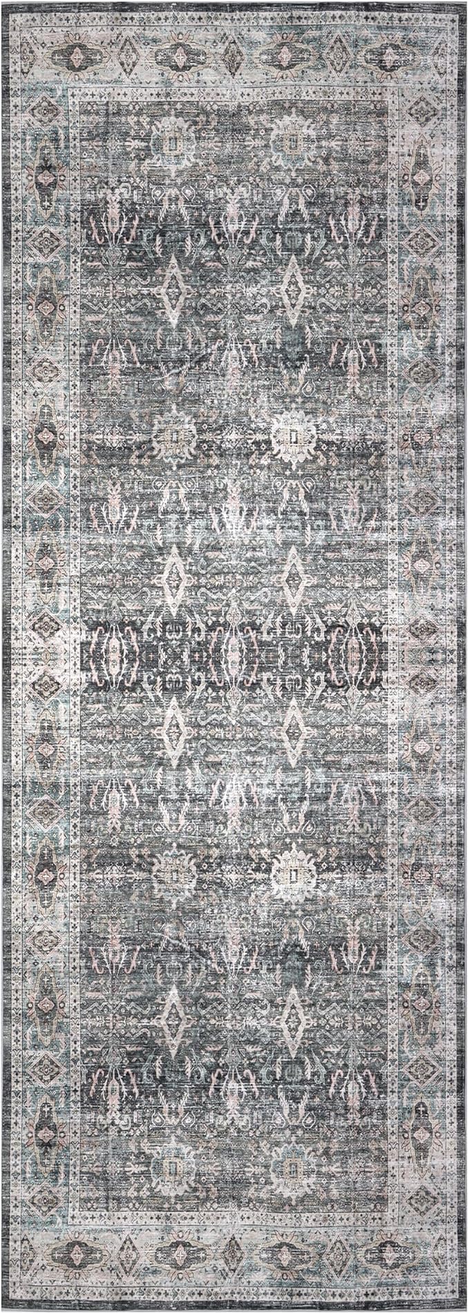 Machine Washable Area Rug, Soft & Durable, Non-Slip, Stain Resistant Rug for Bedroom, Living Room, Dining Room, High Traffic Areas. (Grey, 2.5' X 10')