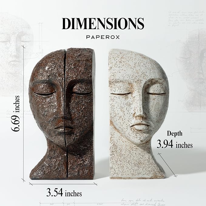 Heavy Duty Bookends for Heavy Books, Book Ends for Shelves, Unique Decorative Book Ends, Aesthetic Bookshelf Decor, Modern Home Decor Sculptural Book Holder/Book Stoppers, The Tranquil Faces