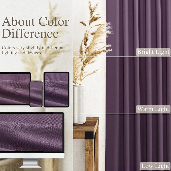 Plum Linen Curtains 96 Inches Long 2 Panels Set for Living Room Rod Pocket Back Tab Semi Sheer Light Filtering Protect Privacy Plum Curtain for Bedroom Floor Length 52x96