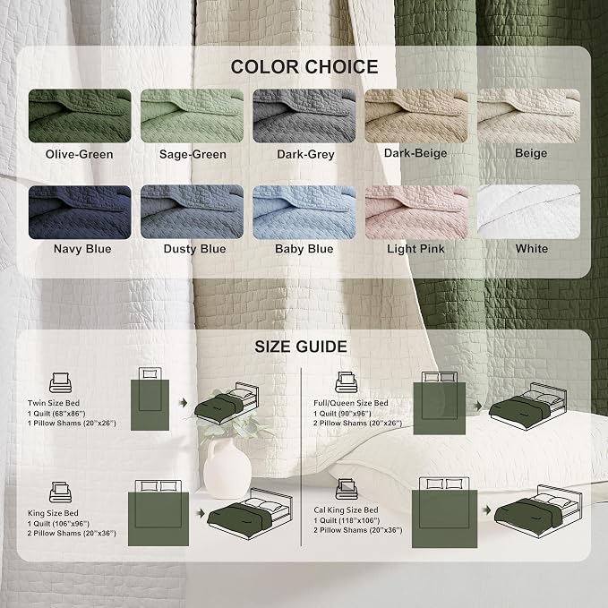 palassio Dark Grey 100% Cotton Quilt Twin Size Bedding Sets with 1 Pillow Sham, Textured Lightweight Soft Bedspread Shabby Chic Coverlet, Quilted Comforter Bed Cover for All Season, 2 Pieces