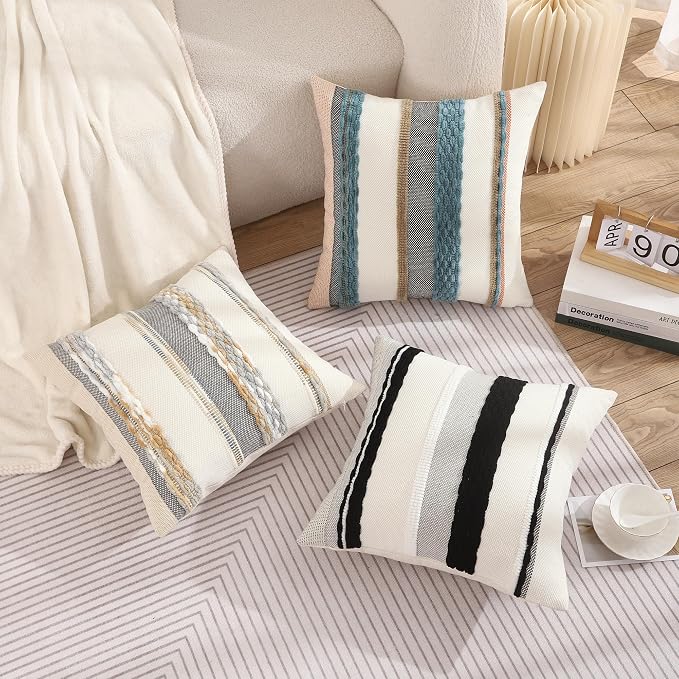 Black and White Throw Pillow Covers 18 x 18 Set of 2 Boho Decor