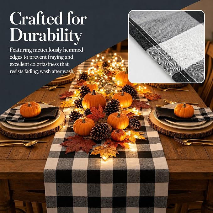 ShinyBeauty 4 Packs Black & White Plaid Table Runners 13x72”Christmas Decor | Soft & Durable Cotton, Gingham Table Runner Farmhouse Table Linen Rustic Charm, Machine Washable, for Dining Room Table Decor