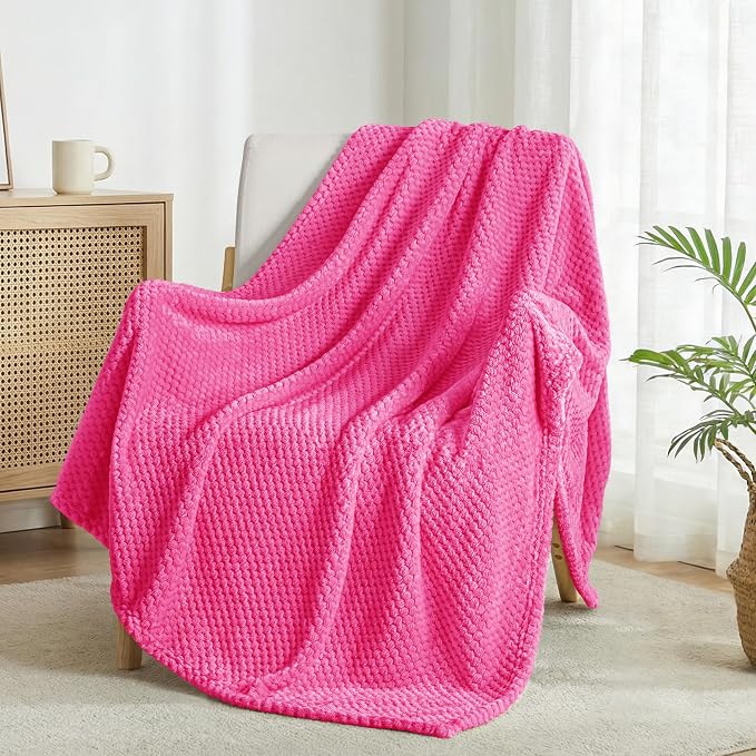Exclusivo Mezcla Soft Waffle Fleece Bed Blanket Twin XL Size, Hot Pink | Lightweight Plush Blanket for Bed, Couch, Sofa, Cozy Fluffy Design for Bedroom, Guest Room, All Season, 90x66 Inches