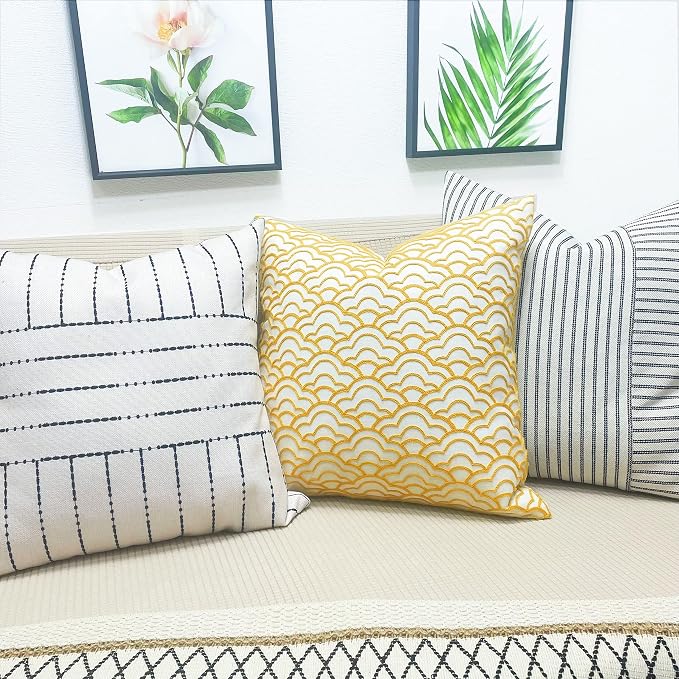 Slow Cow Embroidery Decorative Throw Pillow Cover for Couch Sofa Geometric Accent Pillow Cover Cushion Cover 18 x 18 Inches Yellow