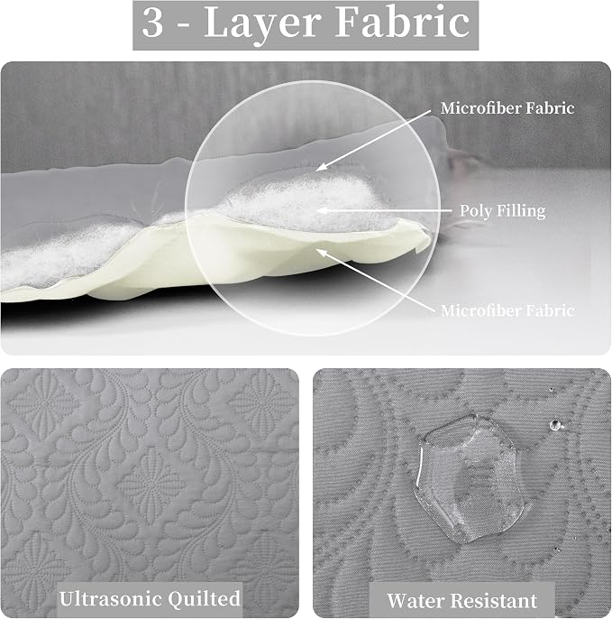 Easy-Going Reversible Quilt Set Full/Queen, Bedspread with 2 Shams | Olive leaf-Light Gray/Ivory, Lightweight Bed Comforter, 1 Quilt + 2 Pillow Shams, All-Season Coverlets