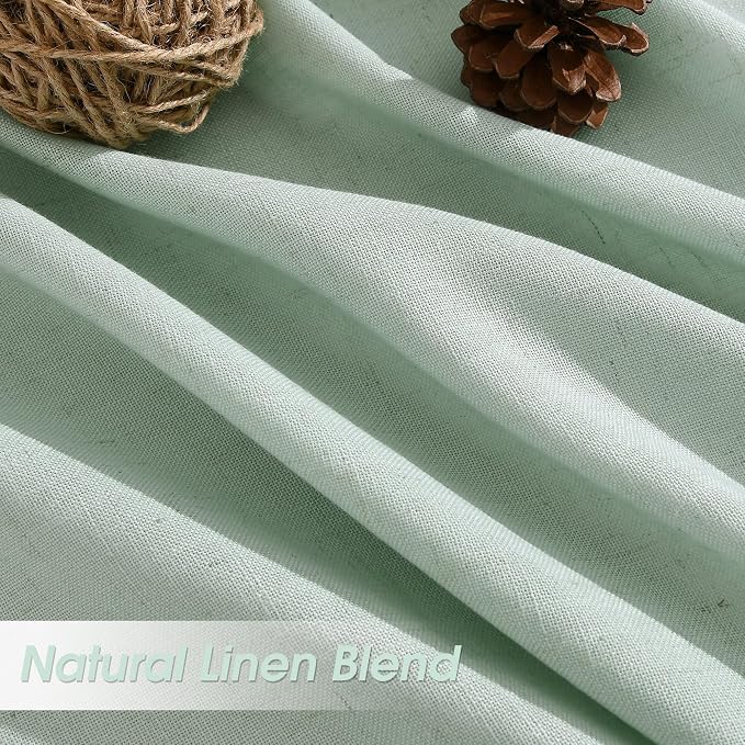 Extra Long Linen Curtains 108 Inches for Living Room Back Tab Semi Sheer High Floor to Ceiling 9ft Light Filtering Curtain Boho Farmhouse Decor Window Drapes for Bedroom 2 Panels Aqua Green