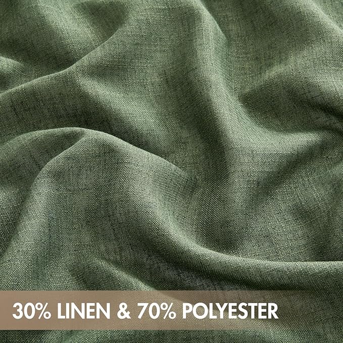 MIULEE Olive Green Back Tab Linen Curtains 4 Panels 42W x 102L | Linen material, light filtering, rod pocket back tab hanging, farmhouse decor for living room bedroom