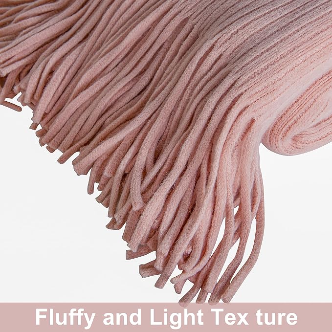 NTBAY Acrylic Knit Throw Blanket, 51 x 67, Light Pink Striped | Lightweight Acrylic Wave-Knit Throw with 7 Inch Tassels for Sofa, Bed, Reading, Travel, and Decorative Layering