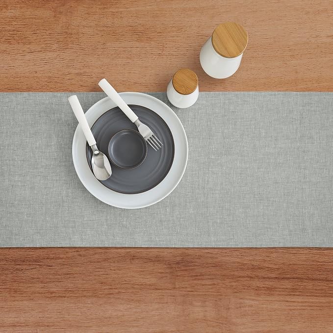 Solino Home 100% Pure Linen Table Runner Chambray Grey, Athena 14 x 72 in | a graceful centrepiece for dining and gatherings, European flax fibres, mellows with every wash, soft, OEKO-TEX Certified
