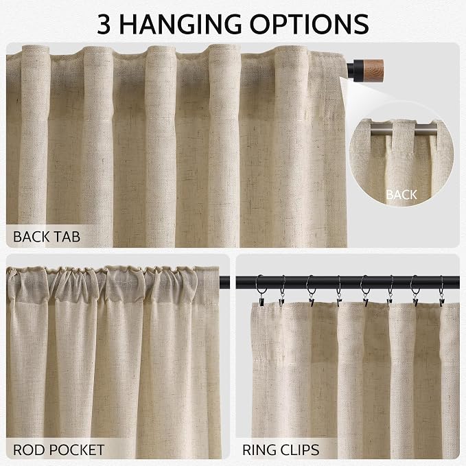 Taupe Burlywood Linen 144 Inch Curtains for Living Room Light Filtering Semi Sheer Curtain Back Tab Rustic Modern Farmhouse Decor Drapes Floor to Ceiling High Window for Bedroom 52x144, 2 Panels