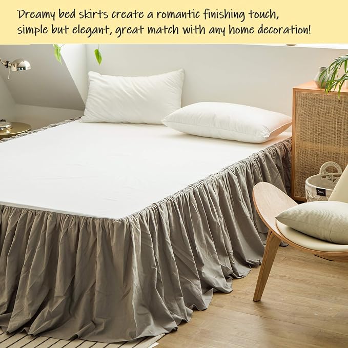 BISELINA French Linen Bed Skirt with Pleated Frills 22-Inch Tailored Drop Natural Flax Cotton Blend Dust Ruffle Soft Cozy Farmhouse Bedding (22" King, Grey)