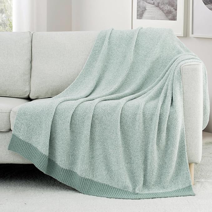 Carriediosa Heather Throw Blanket 60x80, 400GSM Ultra Soft Microfiber | Sage Green, Fuzzy Fluffy Cozy Plush Knit Knitted Throws, Lightweight Cute Preppy Fall Blankets for Couch, Bed