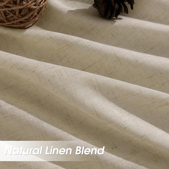Extra Long Linen Curtains 120 Inches for Living Room Back Tab Semi Sheer High Floor to Ceiling 10ft Light Filtering Curtain Boho Farmhouse Window Drapes for Bedroom 2 Panels Eggshell Beige