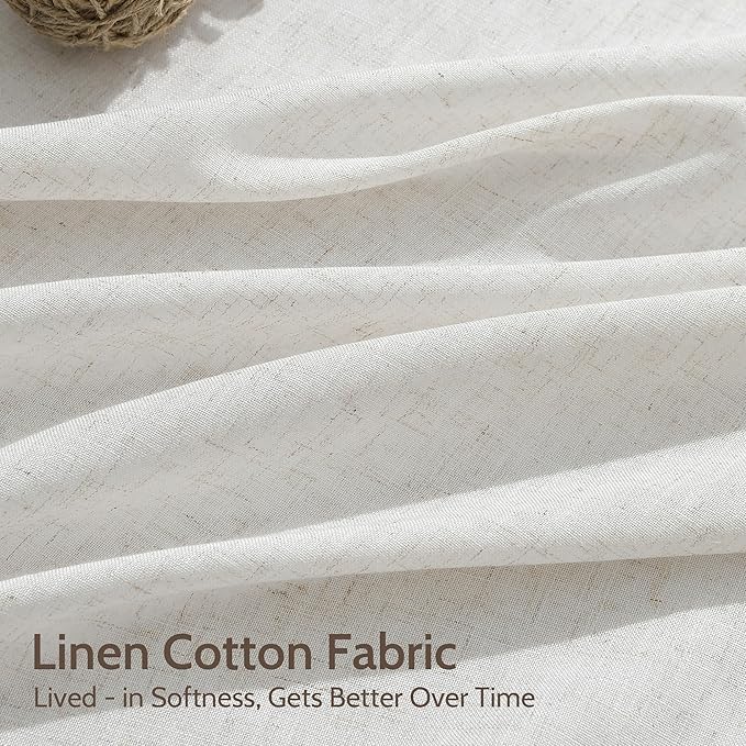 Natural Linen Curtains 120 Inches Long for Living Room Light Filtering Sheer Curtains Back Tab and Rod Pocket Farmhouse Floor to Ceiling Curtain for Bedroom High Window 52x120, 2 Panels