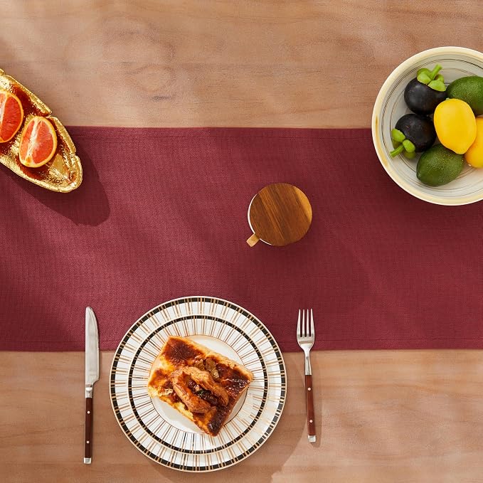 ZeeMart Rustic Cotton Linen Table Runner, 13x36 Inches Burgundy | Farmhouse Style Linen Table Runners 36 Inches Long, Washable Kitchen Dining Table Decoration for Home Party Decor