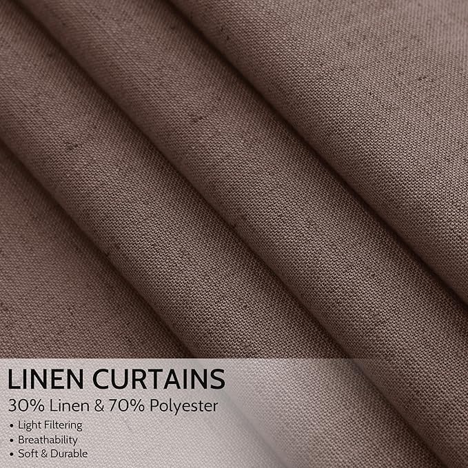 Extra Long Curtain Cappuccino Morden Linen Blend Light Filtering Back Tab Curtains for Long Winodws 120 Inches Length, Semi Sheer Privacy Drapes for Living Room, 52x120 inch, 2 Panels