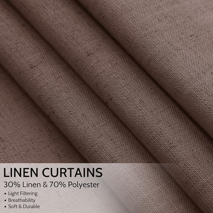 Cappuccino Curtains 63 Inches Long 2 Panel Sets for Living Room Bedroom, Light Filtering Linen Drapes for Kitchen Windows Rod Pocket or Back Tab Curtain,Semi Sheer 52x63