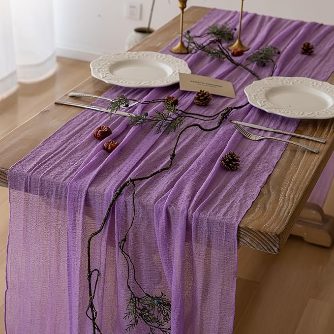 Lilac Cheesecloth Table Runner 120 Inches for Party Home Decorations | For Wedding Baby Shower Bridal Shower Birthday Engagement Party Purple Lavender 10FT Rustic Boho Home Decor