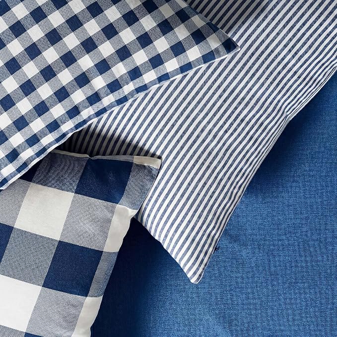 Coastal Navy Blue Buffalo Check Plaid Throw Pillow Covers 20x20 Set of 4 | Nautical Decorative Pillow Covers 20 x 20 Set of 4,Navy Blue Room Decor Pillows for Couch,Striped Gingham Buffalo Check Plaid