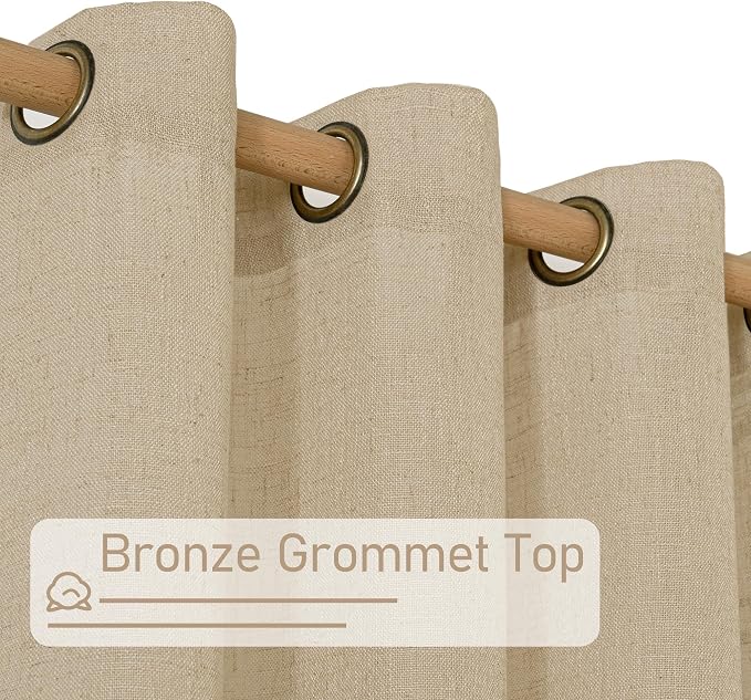 54 Inch Length Brown Linen Curtains for Small Windows 2 Panels | Light Filtering, Semi Sheer, Bedroom Curtains, Short, Window, Drapes for Kitchen, Bathroom, Bronze Grommet, 34 x 54 Inch