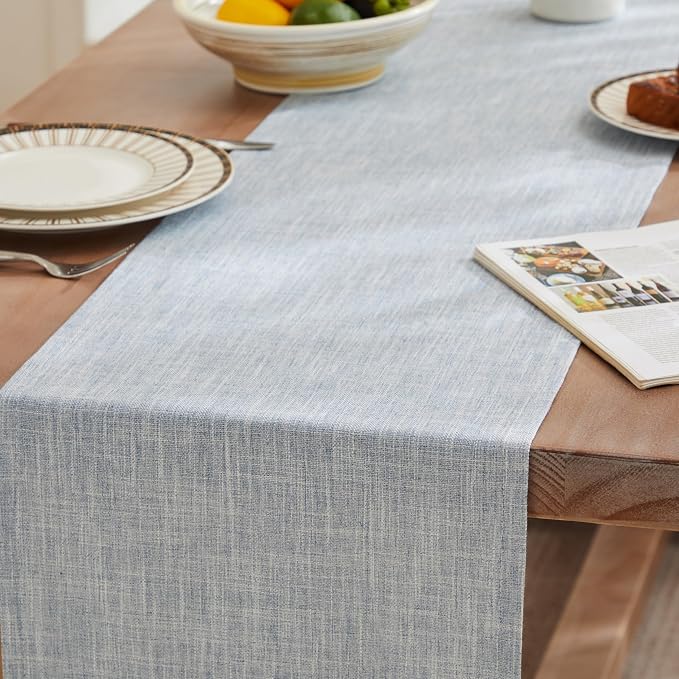 ZeeMart Rustic Cotton Linen Table Runner, 13x48 Inches Blue | Farmhouse Style Linen Table Runners 48 Inches Long, Washable Kitchen Dining Table Decoration for Home Party Decor