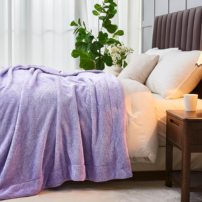 NEWCOSPLAY Knitted Throw Blanket for Couch Sofa Bed, Plush-Lavender,50"x60" | Super Soft Plush, Fuzzy Fluffy Microfiber, Lightweight Cozy Blanket for Room Decor, All Season Use
