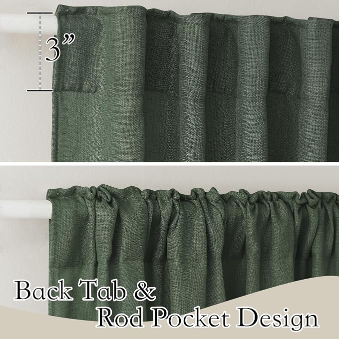 RYB HOME Linen Semi Sheer Curtains for Bedroom Living Room 95 inches Long | Light Filtering Privacy, Farmhouse Rustic Decor, Office Balcony Sliding Glass Door, W52 x L95, 2 Panels, Olive Green