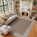 COZYLOOM Washable Rugs 8x10 Easy Jute Area Rug for Living Room, Non Slip Non Shedding Modern Bordered Carpet Stain Resistant Foldable Neutral Striped Mats for Bedroom, Dining Room, Patio, RV, Taupe