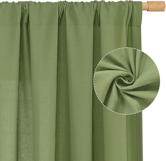 Light Filtering Linen Blended Curtains 84 inch for Living Room, Green | Semi Sheer Drapes, Privacy Protected, Boho Panels for Farmhouse, Sliding Glass Door, Rod Pocket, 2 Panels, 52 x 84 Inch