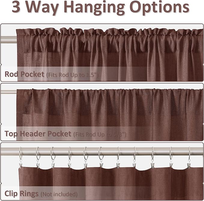 Rustic Brown Linen Curtains 96 Inches Long 2 Panel Set Rod Pocket Semi Sheer Dining Room Cozy Bedroom Decor Cotton Look Country Rustic Farmhouse Boho Curtains 52x96
