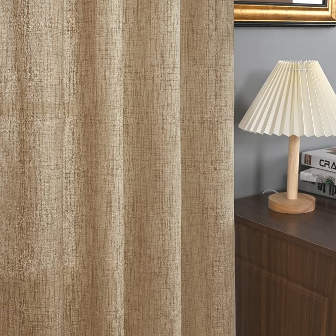 YoungsTex Burlap Toffee Curtains 68 Inch Length for Living Room, Linen Sheer Drapes Taupe Netural with Bronze Grommet Privacy for Bedroom Rustic Farmhouse, 52 x 68 Inch, 2 Panels