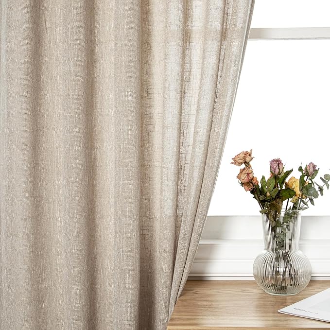 MYSKY HOME Ceiling Curtains for Living Room, Soft Cotton Curtain Polyester Blend Semi Sheers Light Filtering Window Treatments Decor Back Tab Top Panel, 50" x 95", Light Taupe, 2 Pcs