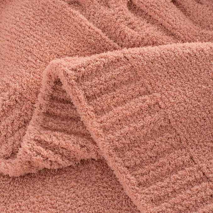 Chunky Knit Throw Blanket Super Soft Cable Fluffy Microfiber Cozy Warm Winter Blankets for Couch Sofa Bed 50"X60" Pink