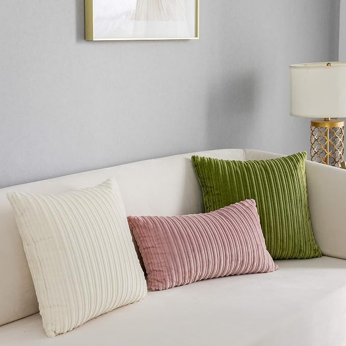 Kevin Textile Striped Corduroy 12”x20” Pillow Covers 2 Pack, Green