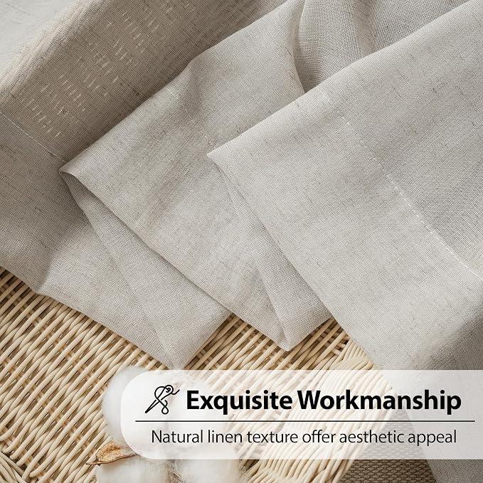FMFUNCTEX Grey Linen Sheer Curtains, 84 Inches, 2 Panels for Bedroom | Semi Sheer Window Drapes, Flax Linen, Rod Pocket, Light Filtering, Farmhouse French, Kitchen, Privacy, for Living Room