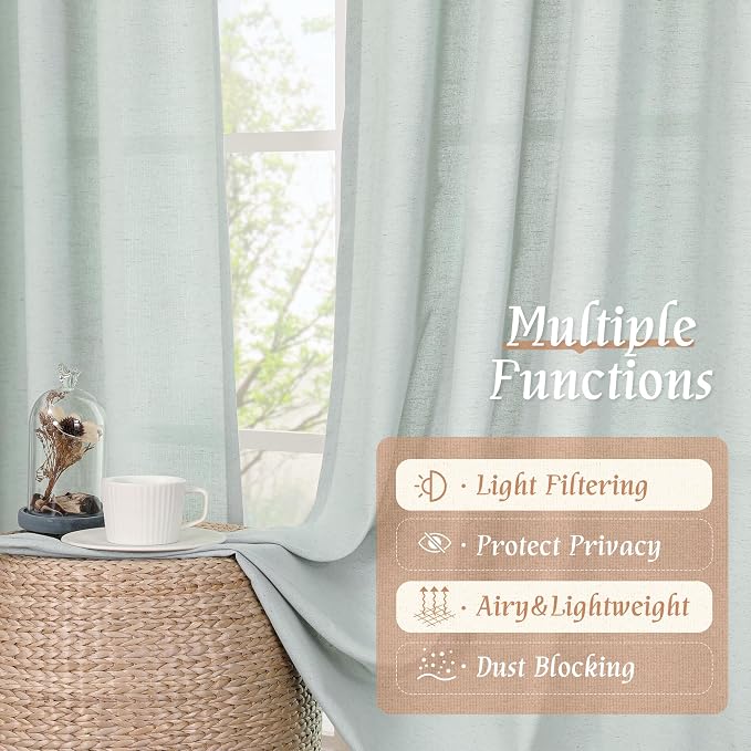 Light Blue Linen Curtains 72 inch Length for Living Room, 2 Panels | Linen Textured, Light Filtering Drapes, Semi Sheer, Boho, Neutral, Curtains for Farmhouse, Bedroom, Rod Pocket, 52 x 72 Inch