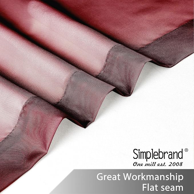 Simplebrand Red Short Sheer Curtains 45 Inch Length for Small Windows, Rod Pocket 2 Panels Set Solid Voile Drapes Window Sheer Curtains for Bedroom Bathroom Kids Room Kitchen, 42x45 Inch, Burgundy