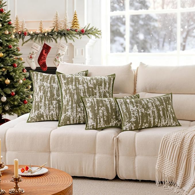A Moment Throw Pillow Covers 20x12 Inch Set of 2, Soft Textured Decorative Tie-Dye Style Christmas Cushion Covers, Modern Boho Farmhouse Home Decor Pillow Cases for Couch, Bed, Living Room,Olive Green
