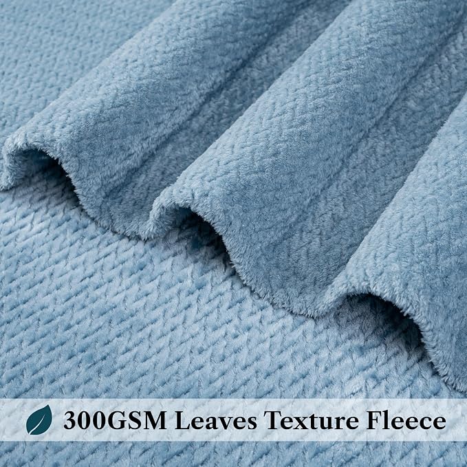 PAVILIA Soft Fleece Dusty Blue Throw Blanket for Couch, Lightweight Plush Warm Blankets for Bed, Fuzzy Cozy Flannel Blanket Throw for Sofa, Travel, Jacquard Pattern, Dusty Blue, 50x60 inch