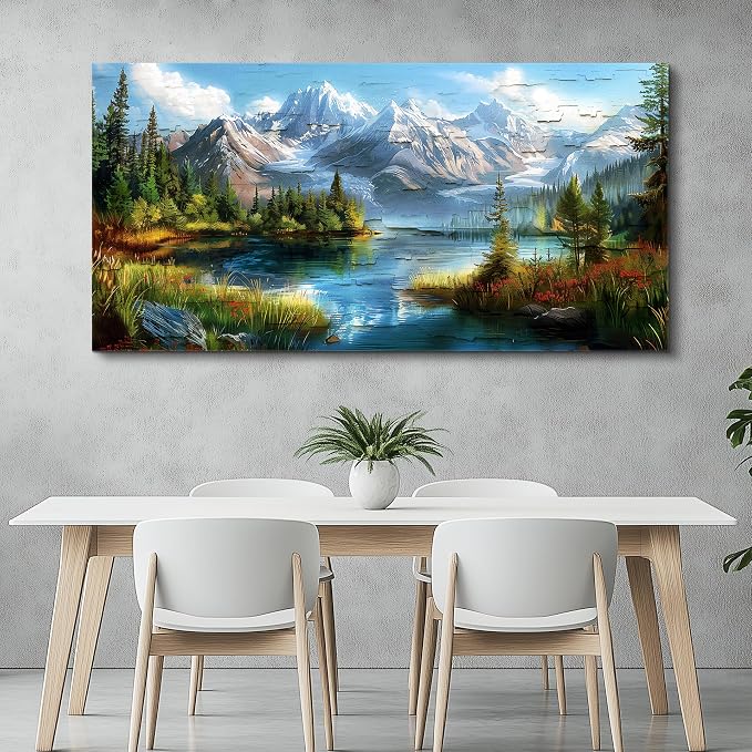 FUHAIHUA Canvas Wall Art For Living Room Large Wall Decor For Office Modern Bedroom Decoration Mountain Rivers Landscape Pictures Farmhouse Painting Artwork Wall Mural Aesthetic Home Decor 30x60 In