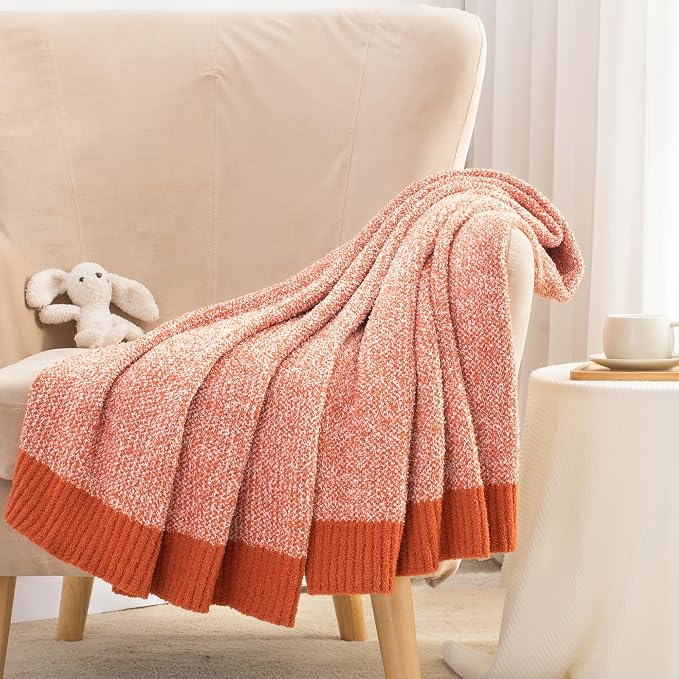 Carriediosa Heather Throw Blanket 50x60, 400GSM Ultra Soft Microfiber | Rust, Fuzzy Fluffy Cozy Plush Knit Knitted Throws, Lightweight Cute Preppy Fall Blankets for Couch, Bed