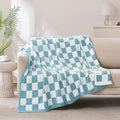 Checkered Throw Blanket for Couch, Soft Cozy Warm Knitted Blankets | Lightweight Fuzzy Travel Warm Decor for Women, Mom, Girls, Sofa, Chair, 50x70in, Light Blue