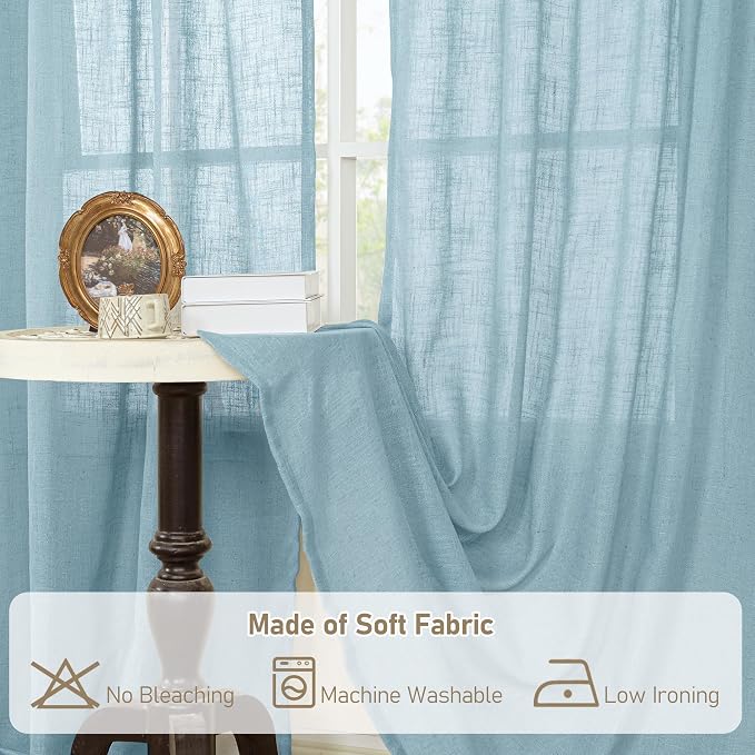 Stone Blue 72 inch Linen Textured Curtains for Living Room 2 Panels | Faux Linen Panels, Light Filtering, Semi Sheer, Rod Pocket Back Tab, Curtains for Bedroom, Farmhouse, 52 x 72 Inch