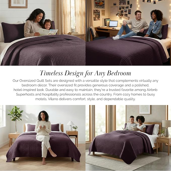 Southshore Fine Living, Inc. Quilts, Queen Size/Full Size Quilt Bedding Set, Stain & Pet Hair Resistant Bedding, Coverlet Queen Size/Full Size Lightweight Bedspread with 2 Pillow Shams, Purple