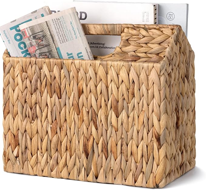 StorageWorks Hand-Woven Divided Magazine Basket, Rattan Magazine Holder, Natural Wicker Magazine Rack for Bathroom, Office, Water Hyacinth, 1 Pack | Magazine Holder Bathroom, Mail Baskets for Counter, Hand-Woven Wicker Baskets, Rattan Magazine Rack for...