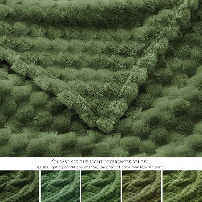 EXQ Home Gentle Soft Fleece Throw Blanket – Cozy Lightweight 3D Imitation Turtle Shell Jacquard Blanket for Couch Bed – All-Season Warm Fuzzy Flannel Blanket for Women Mom Gifts(60"x80",Olive Green)