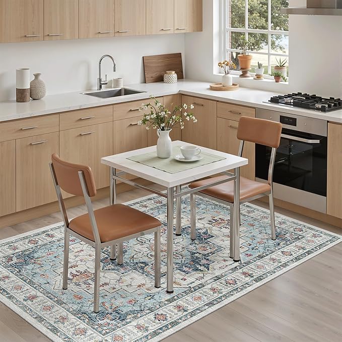 Madane Area Rug 3x5, Washable Vintage Entry Rugs for Bedroom, Blue | Vintage Entryway Bedroom Non Slip Door Mat Indoor Entrance, Kitchen Runner Living Room Laundry Playroom Soft Floor Carpets