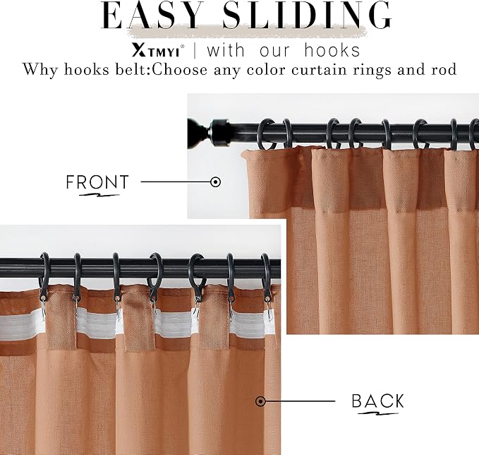 XTMYI 84 Inches Long Terracotta Country Curtains for Living Room,Sheer Linen Curtains for Bedroom 70 Inches Wide